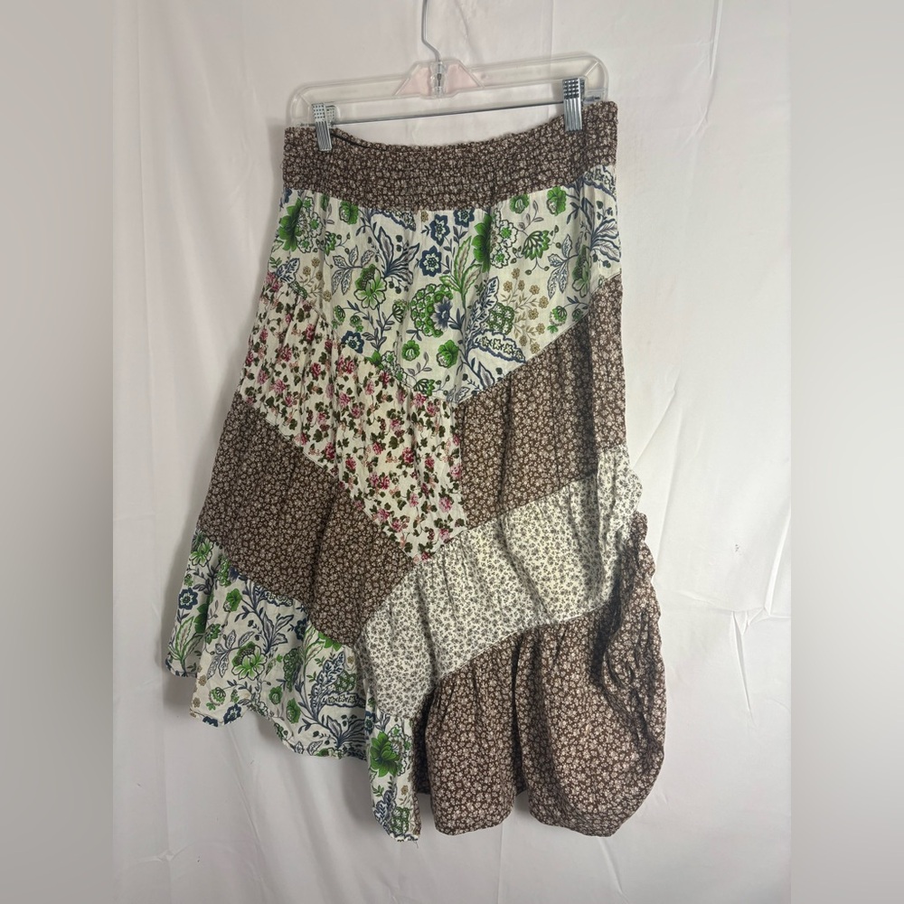 Y2K Cottagecore Patchwork Asymmetrical‎ Boho 100% Cotton Midi Skirt Size L - Picture 13 of 16